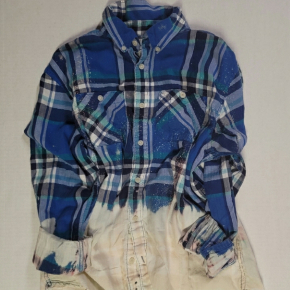 Vintage distressed upcycled plaid top juniors